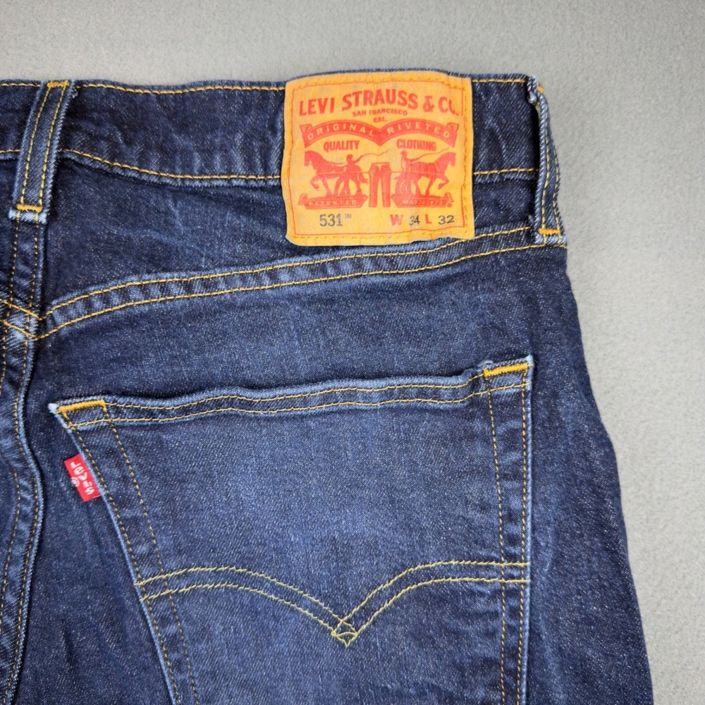 Levis 531 Athletic Slim Jeans Mens 34x32 Dark Indigo Tapered Denim Pants - Picture 8 of 10
